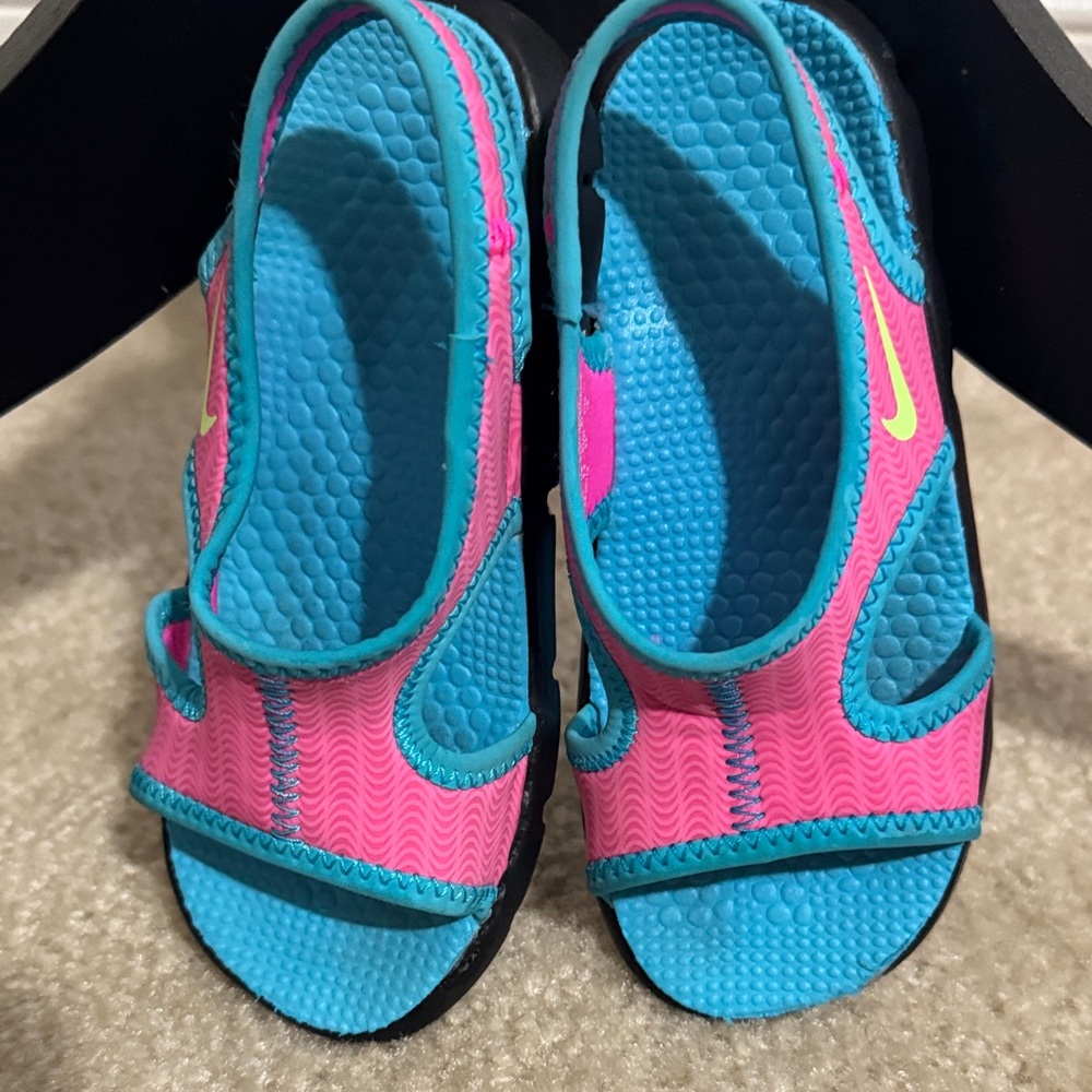 Nike Kids Teal & Pink Open-Toe Water Sandals with Neon Swoosh